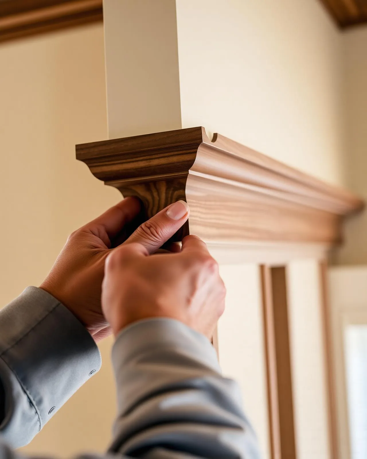 A1 Brothers craftsman installing custom walnut crown molding
